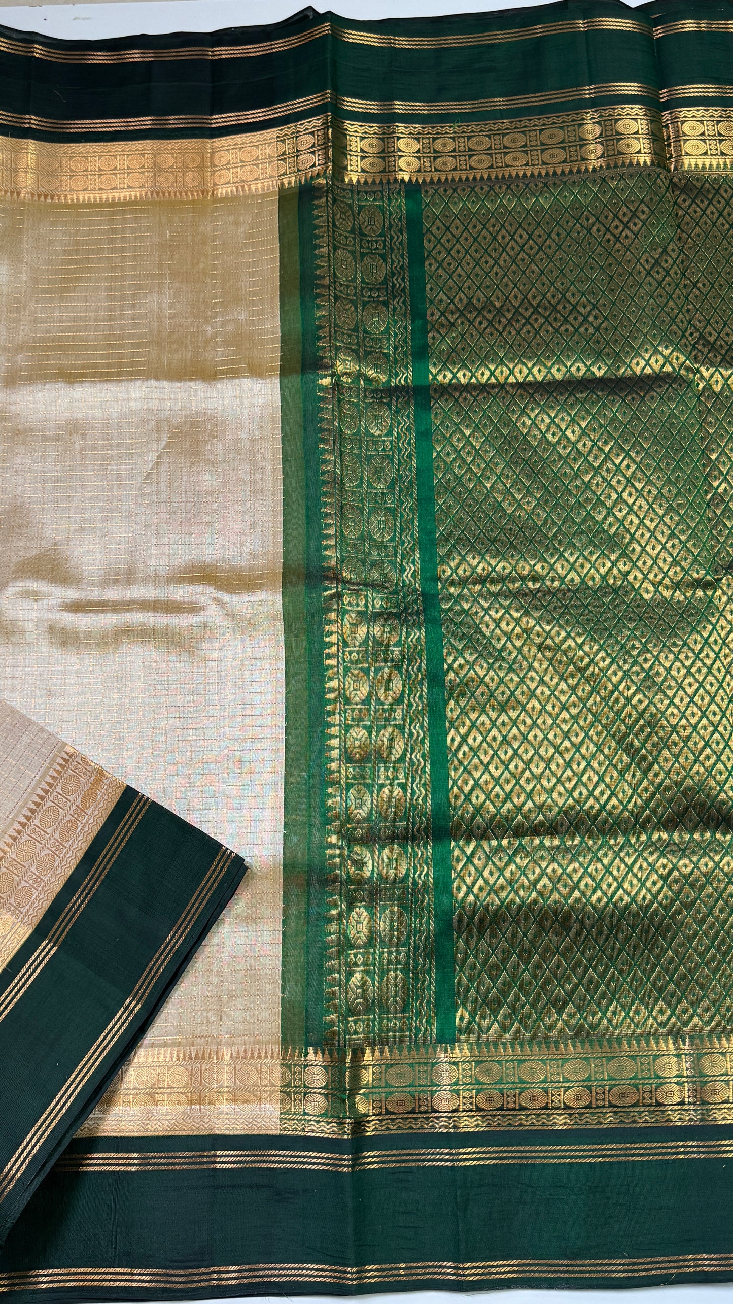 Zari Checks Pure Silk Cotton Saree with Korvai Border