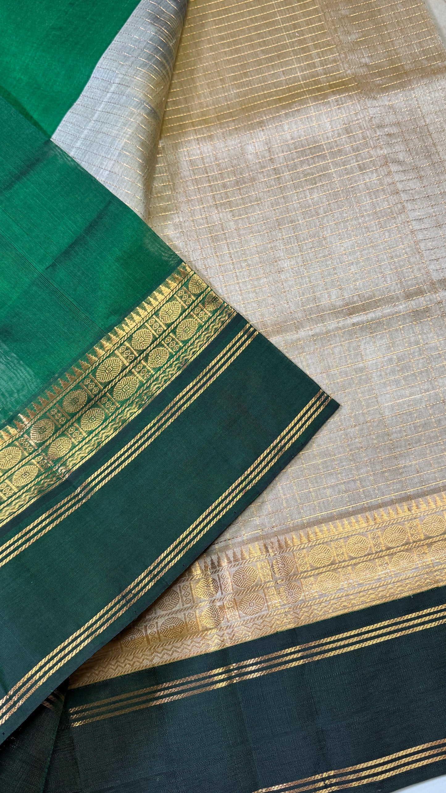 Zari Checks Pure Silk Cotton Saree with Korvai Border