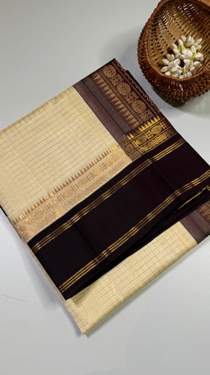 Zari Checks Pure Silk Cotton Saree with Korvai Border