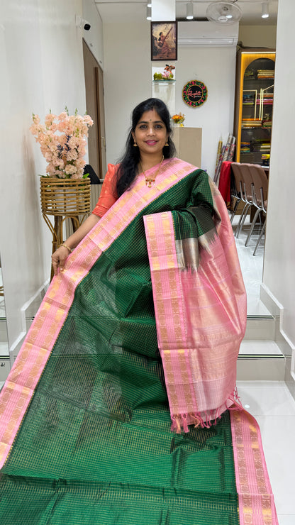 Zari Checks Pure Silk Cotton Saree with Korvai Border