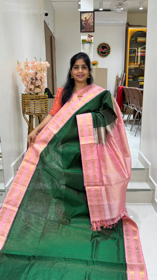 Zari Checks Pure Silk Cotton Saree with Korvai Border