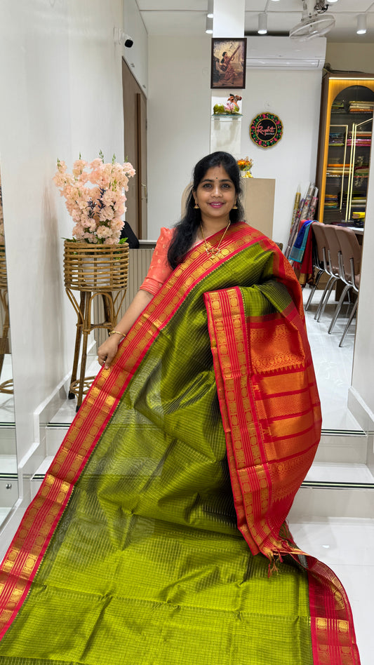 Zari Checks Pure Silk Cotton Saree with Korvai Border