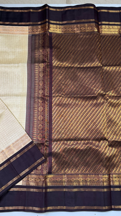 Zari Checks Pure Silk Cotton Saree with Korvai Border