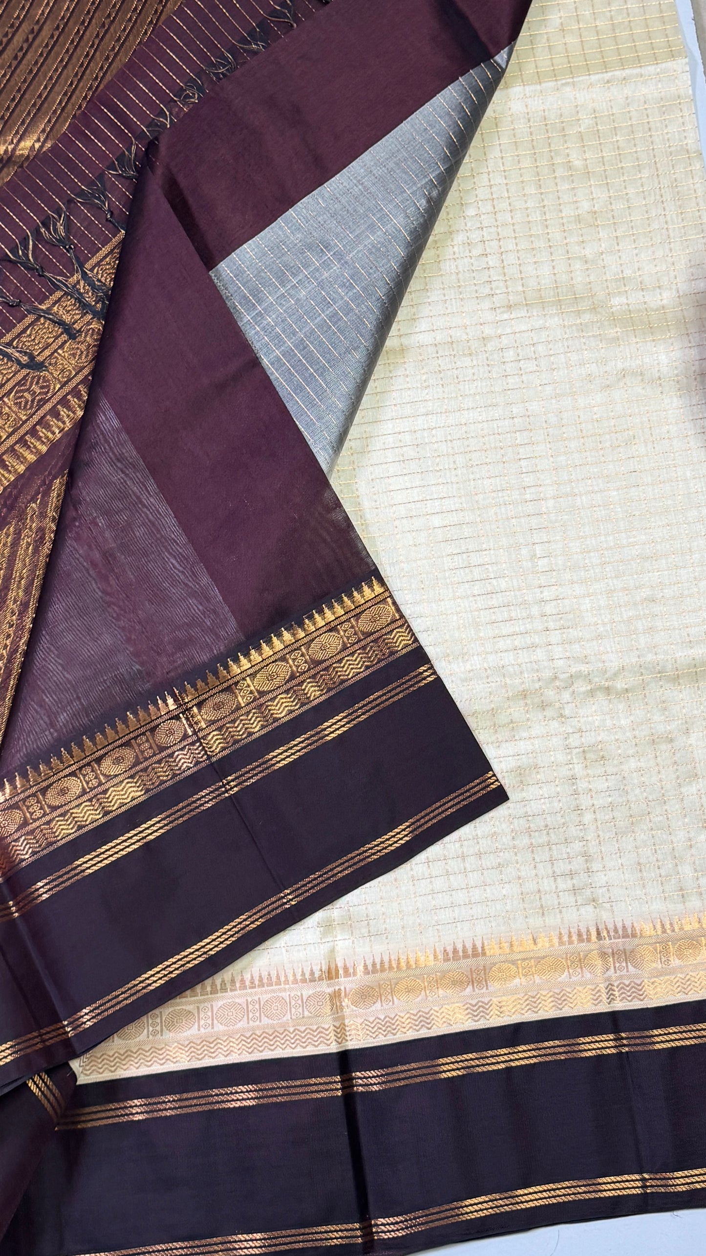 Zari Checks Pure Silk Cotton Saree with Korvai Border