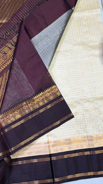 Zari Checks Pure Silk Cotton Saree with Korvai Border