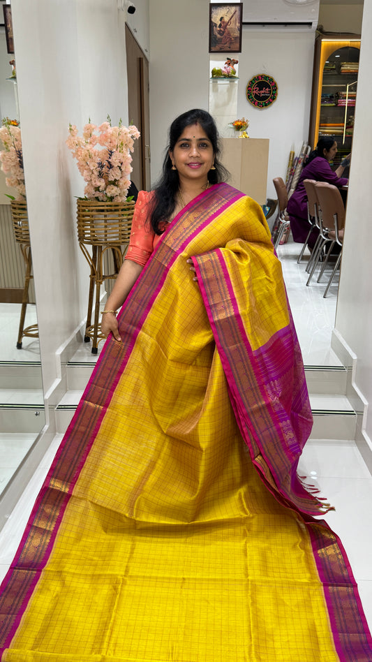 Zari Checks Pure Silk Cotton Saree with Korvai Border