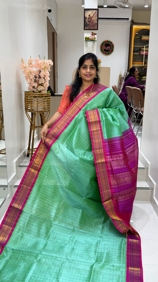 Zari Checks Pure Silk Cotton Saree with Korvai Border