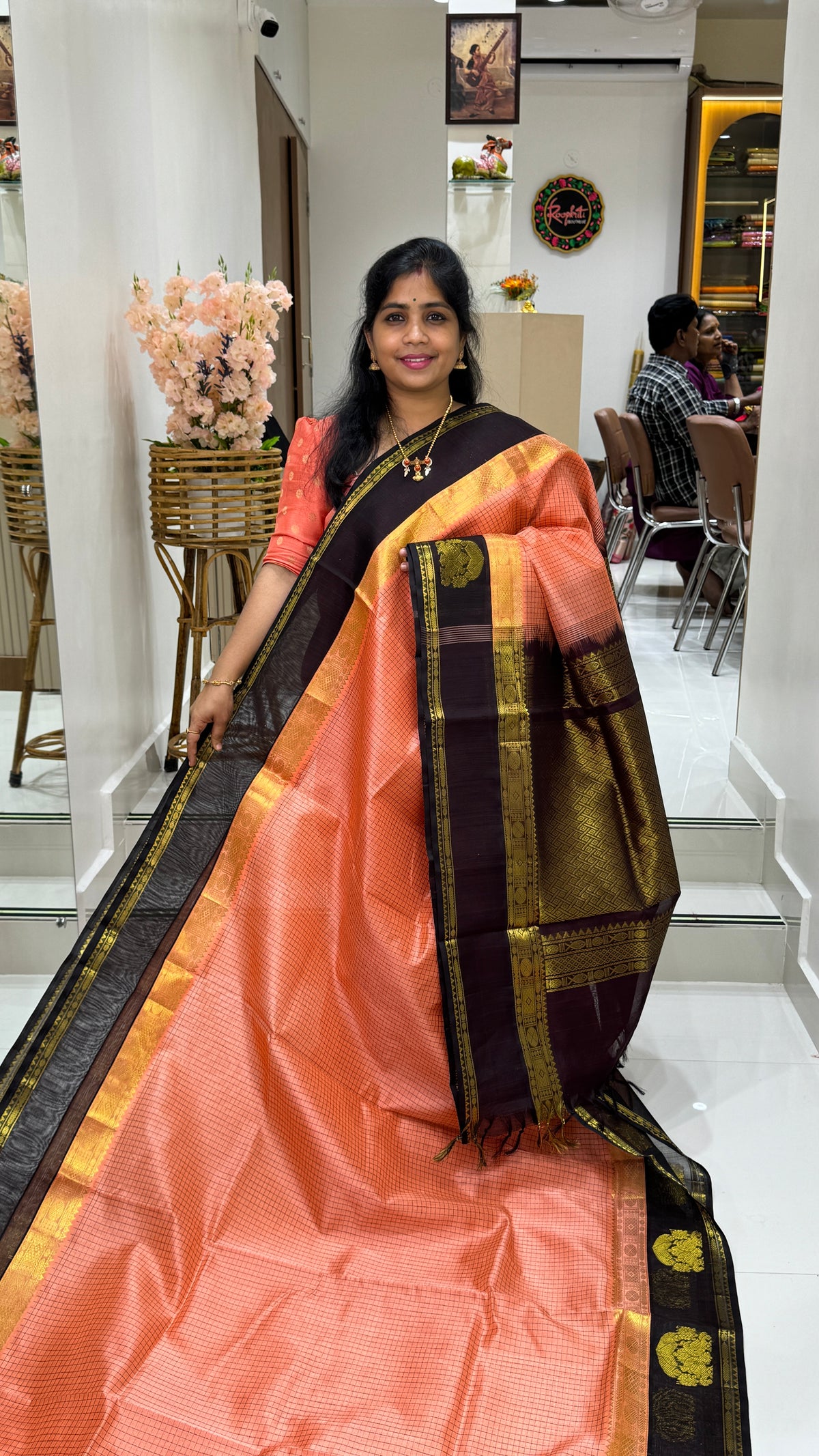 Thread Checks Pure Silk Cotton Saree with Korvai Border