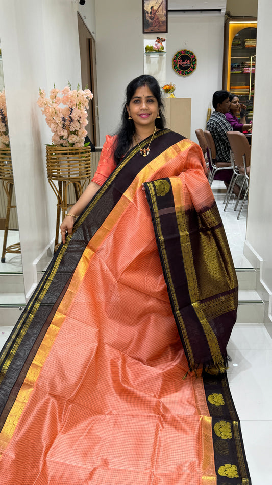 Thread Checks Pure Silk Cotton Saree with Korvai Border