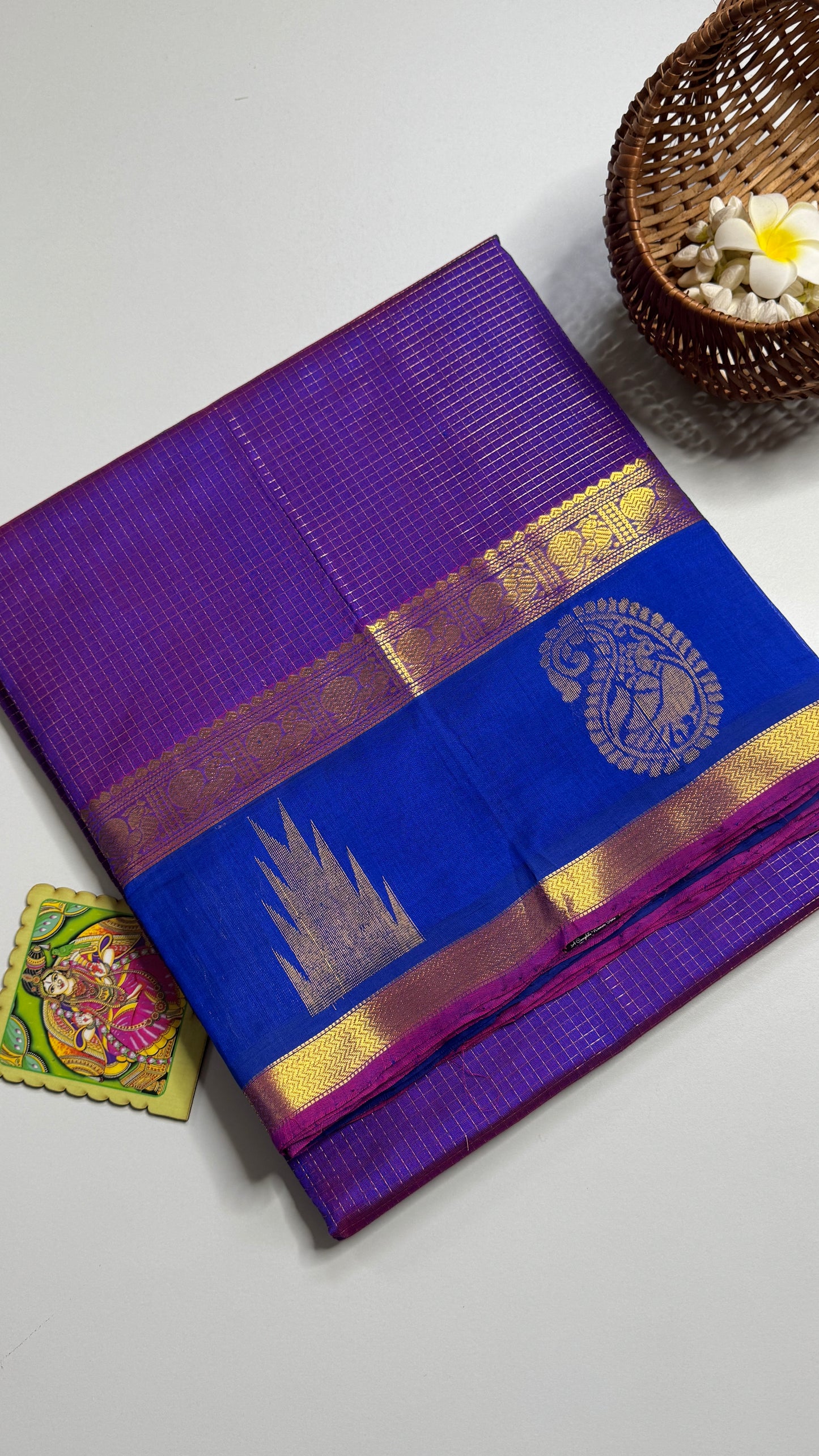 Zari Checks Pure Silk Cotton Saree with Korvai Border