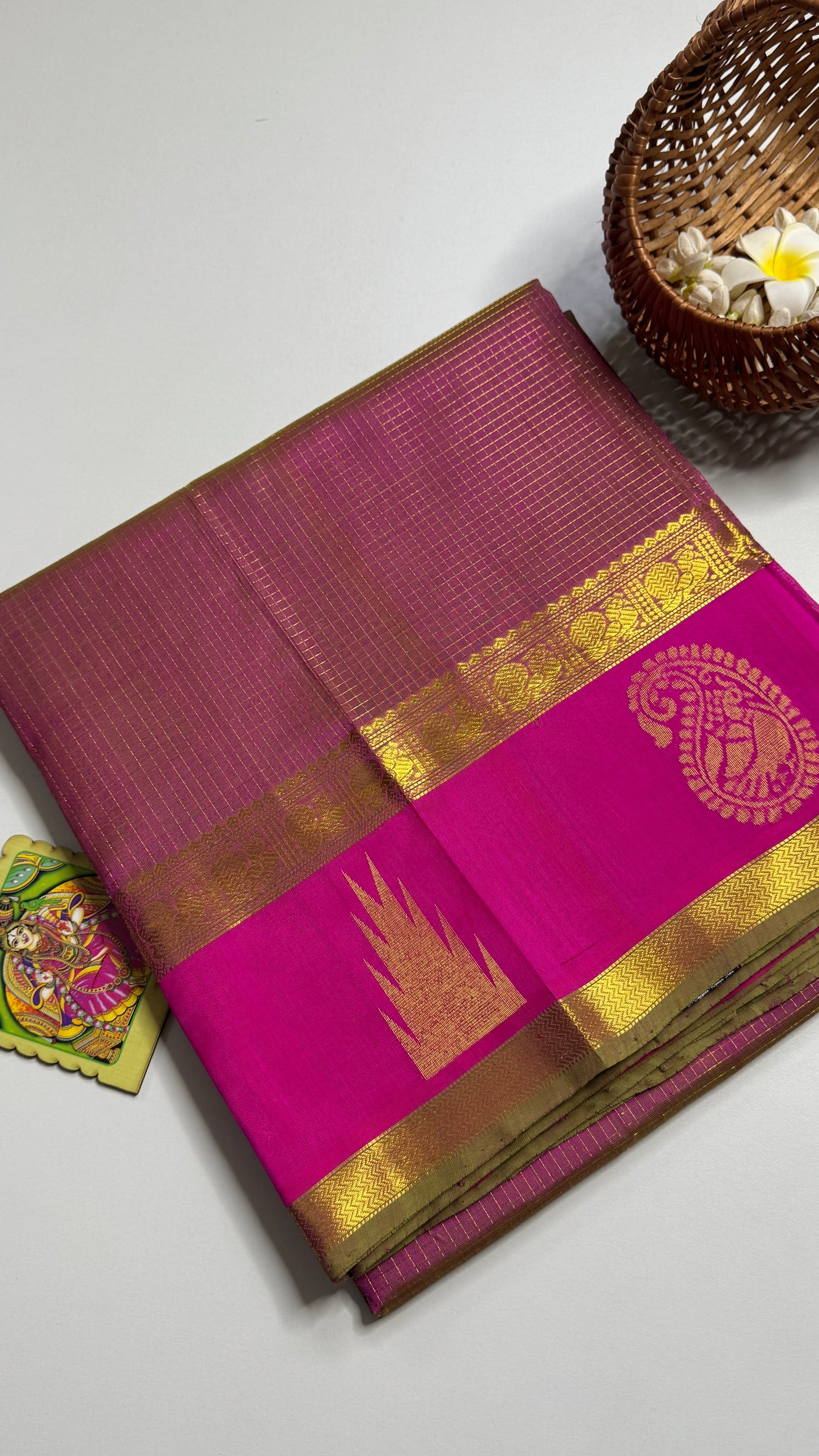 Zari Checks Pure Silk Cotton Saree with Korvai Border