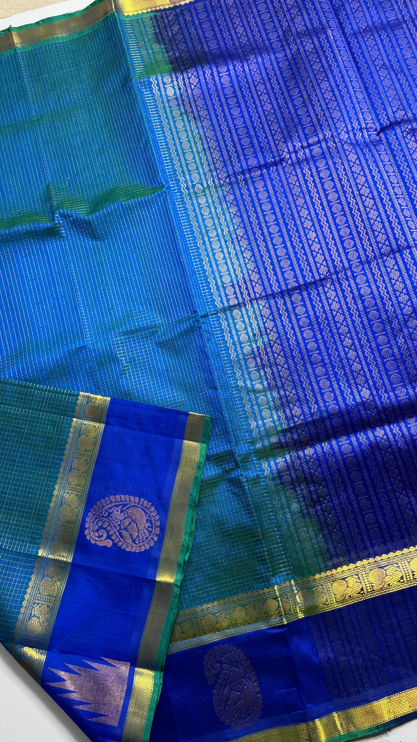 Zari Checks Pure Silk Cotton Saree with Korvai Border