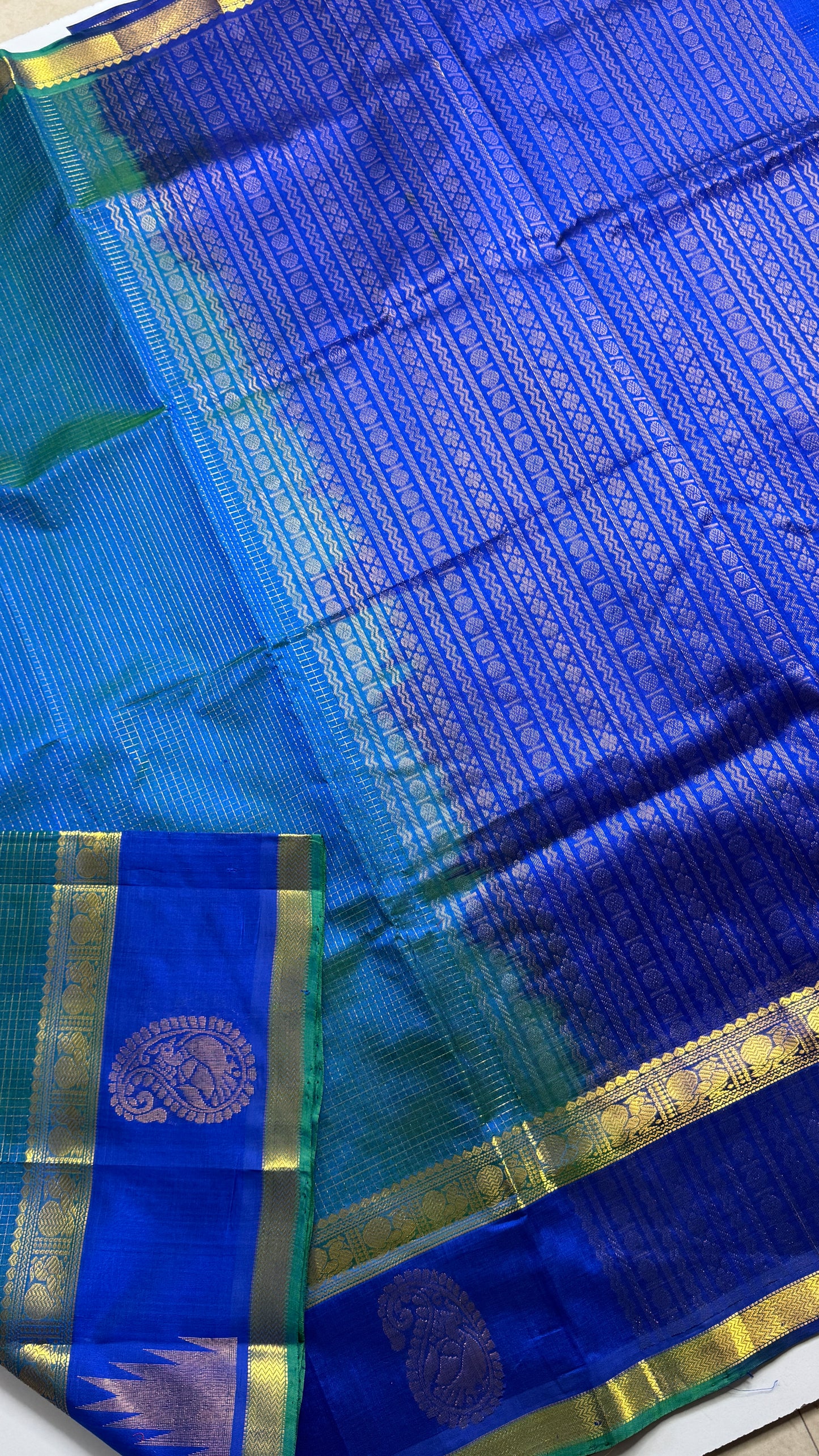 Zari Checks Pure Silk Cotton Saree with Korvai Border
