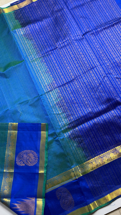 Zari Checks Pure Silk Cotton Saree with Korvai Border