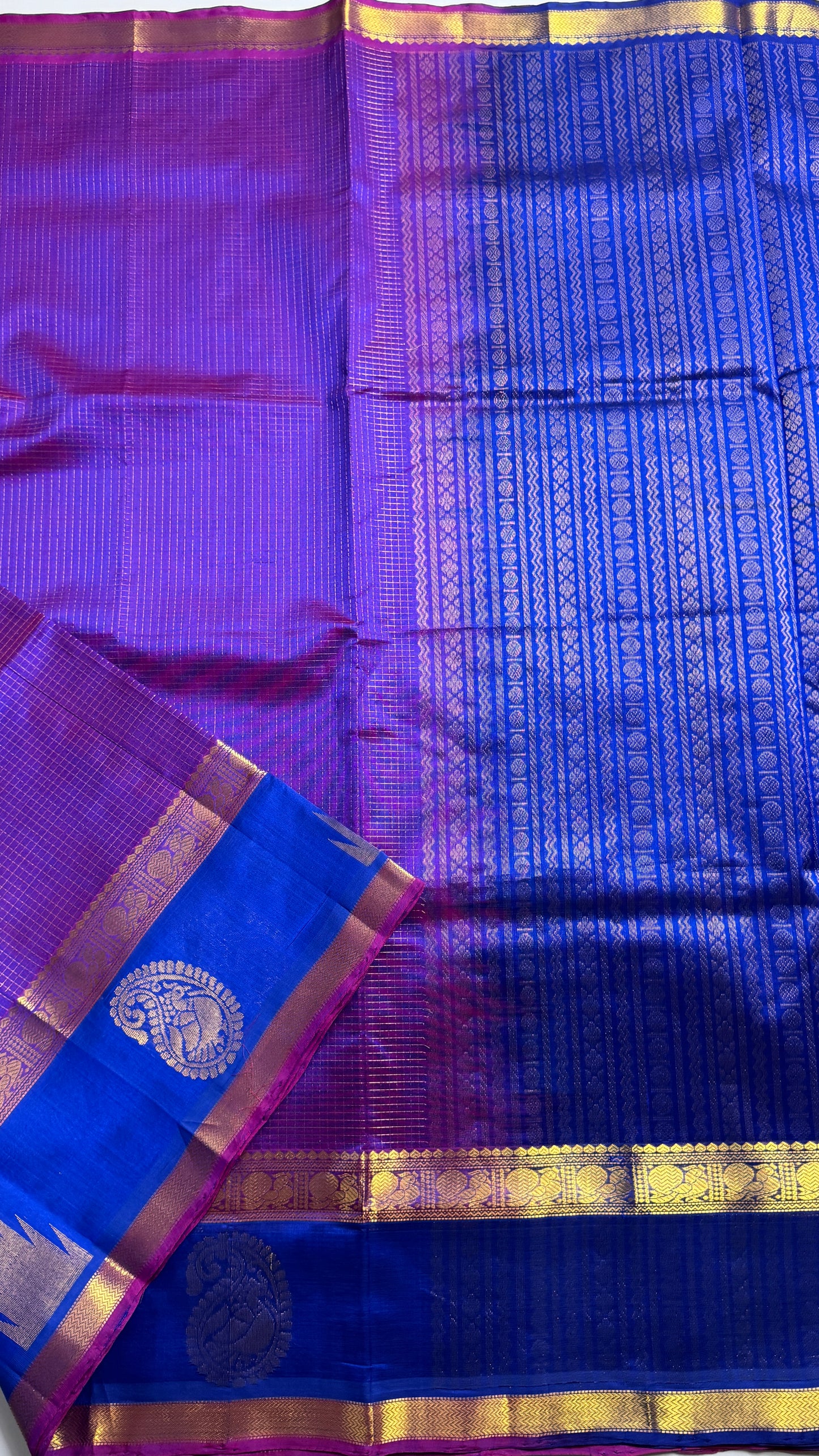 Zari Checks Pure Silk Cotton Saree with Korvai Border