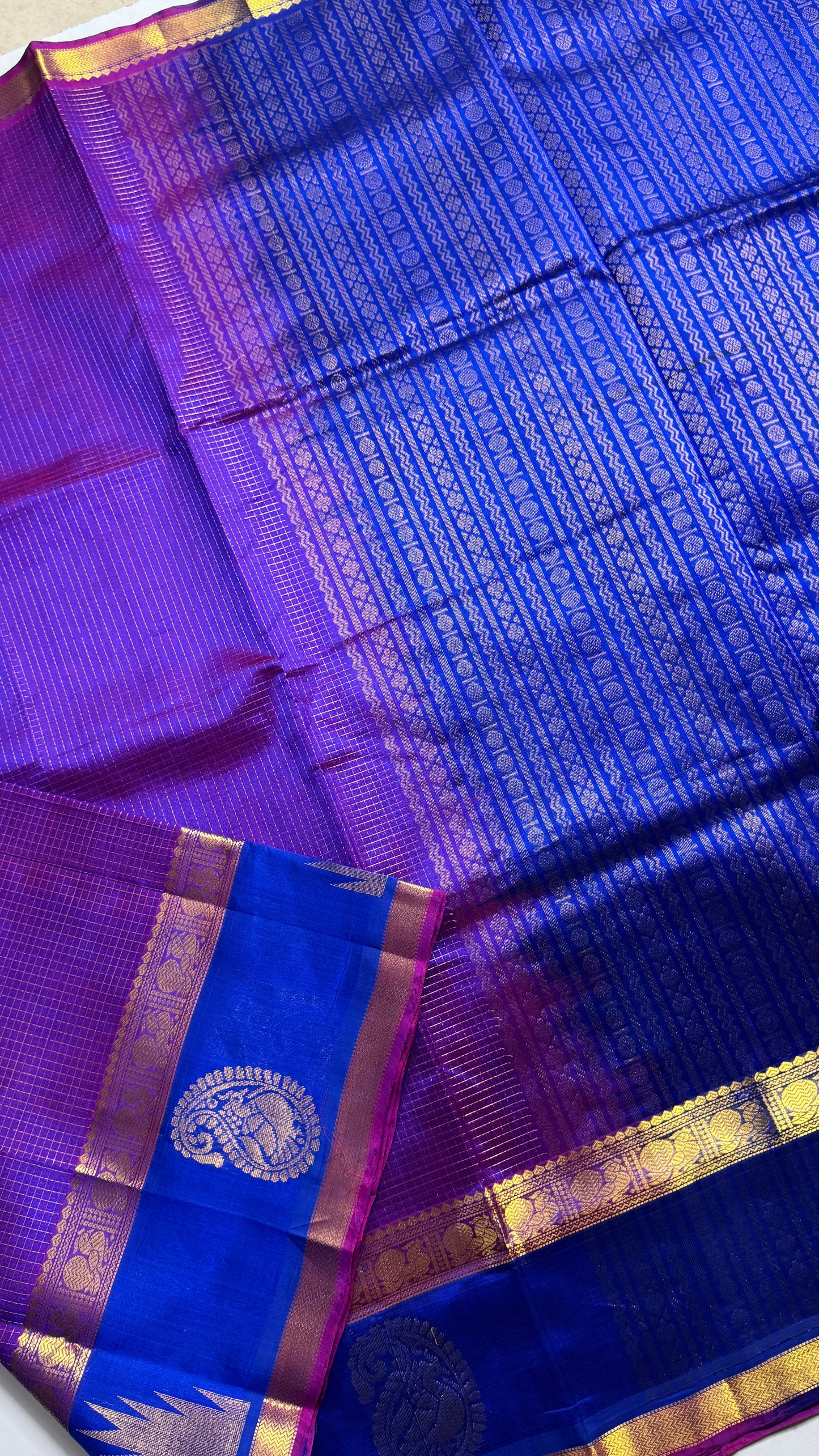 Zari Checks Pure Silk Cotton Saree with Korvai Border