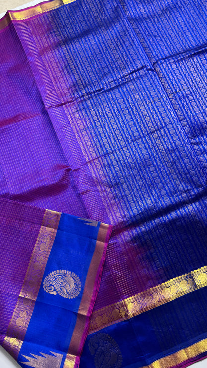 Zari Checks Pure Silk Cotton Saree with Korvai Border