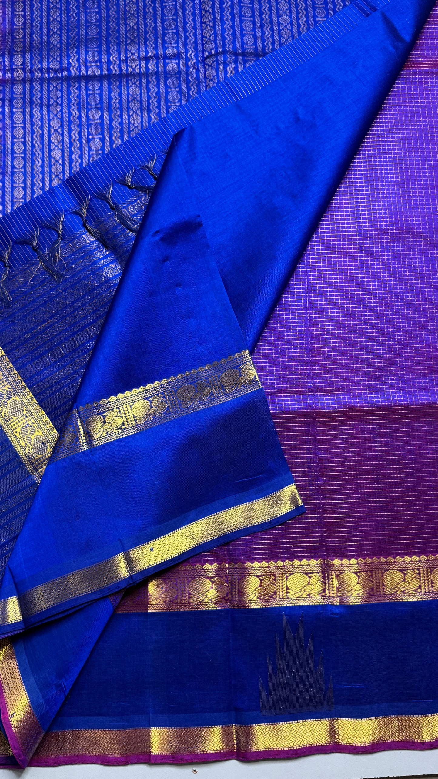 Zari Checks Pure Silk Cotton Saree with Korvai Border