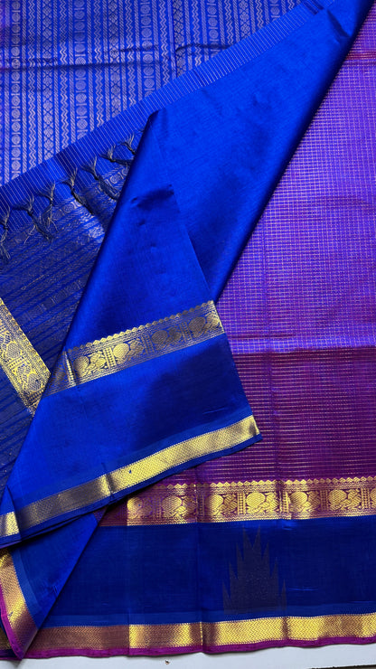 Zari Checks Pure Silk Cotton Saree with Korvai Border