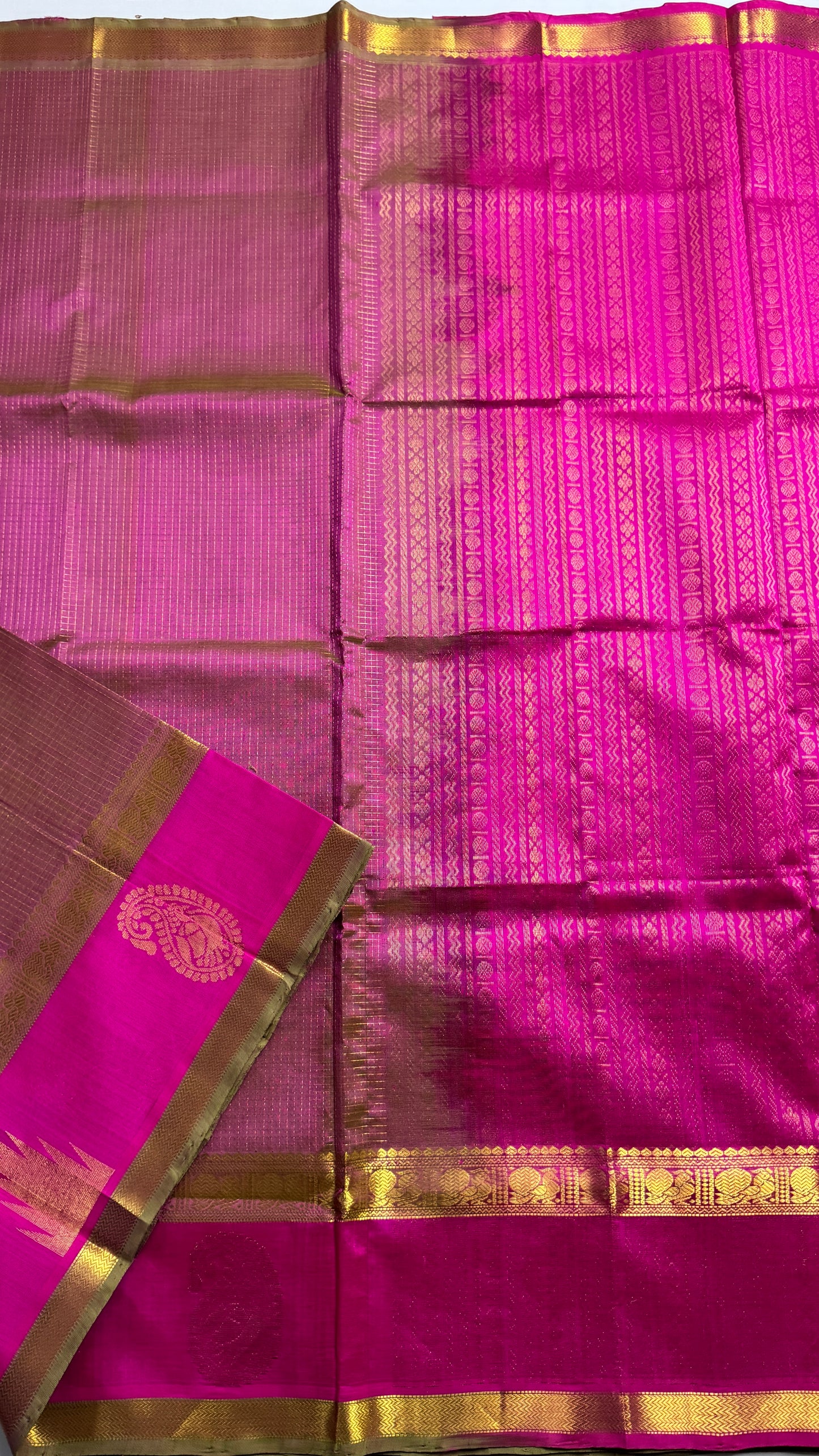 Zari Checks Pure Silk Cotton Saree with Korvai Border