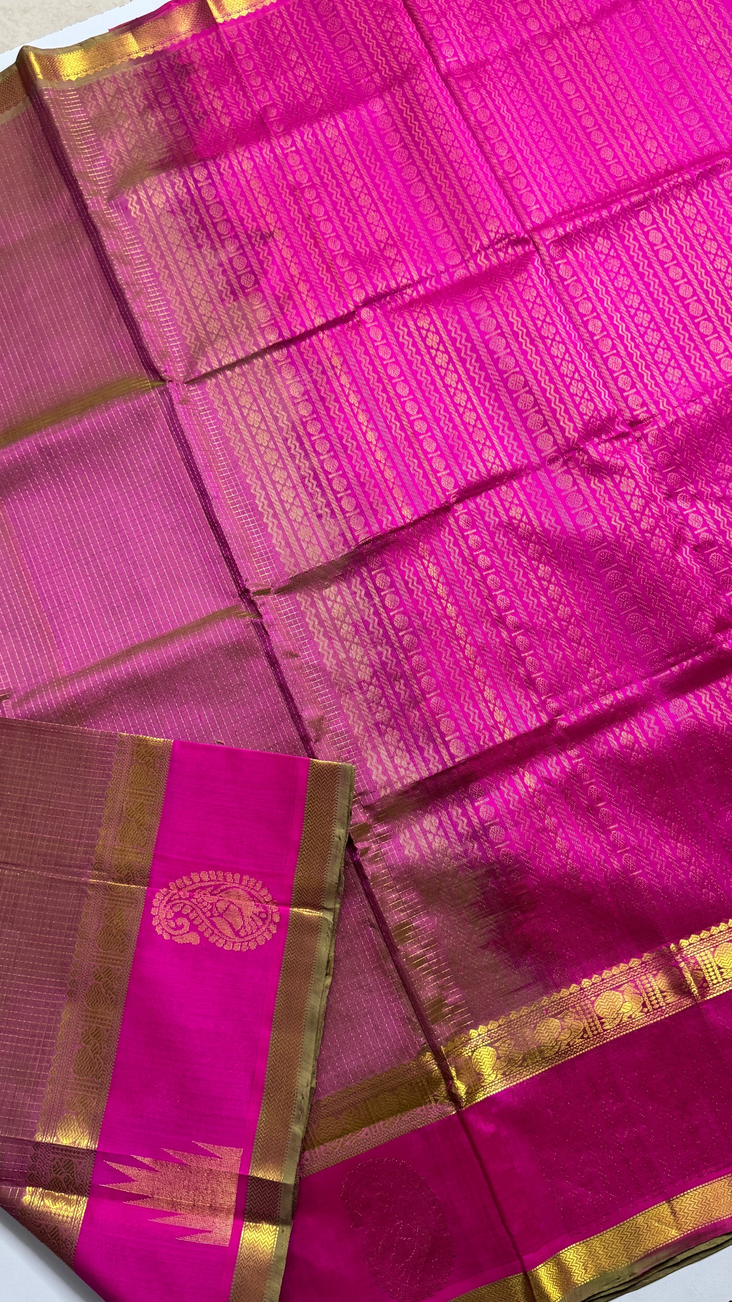 Zari Checks Pure Silk Cotton Saree with Korvai Border
