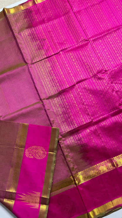 Zari Checks Pure Silk Cotton Saree with Korvai Border