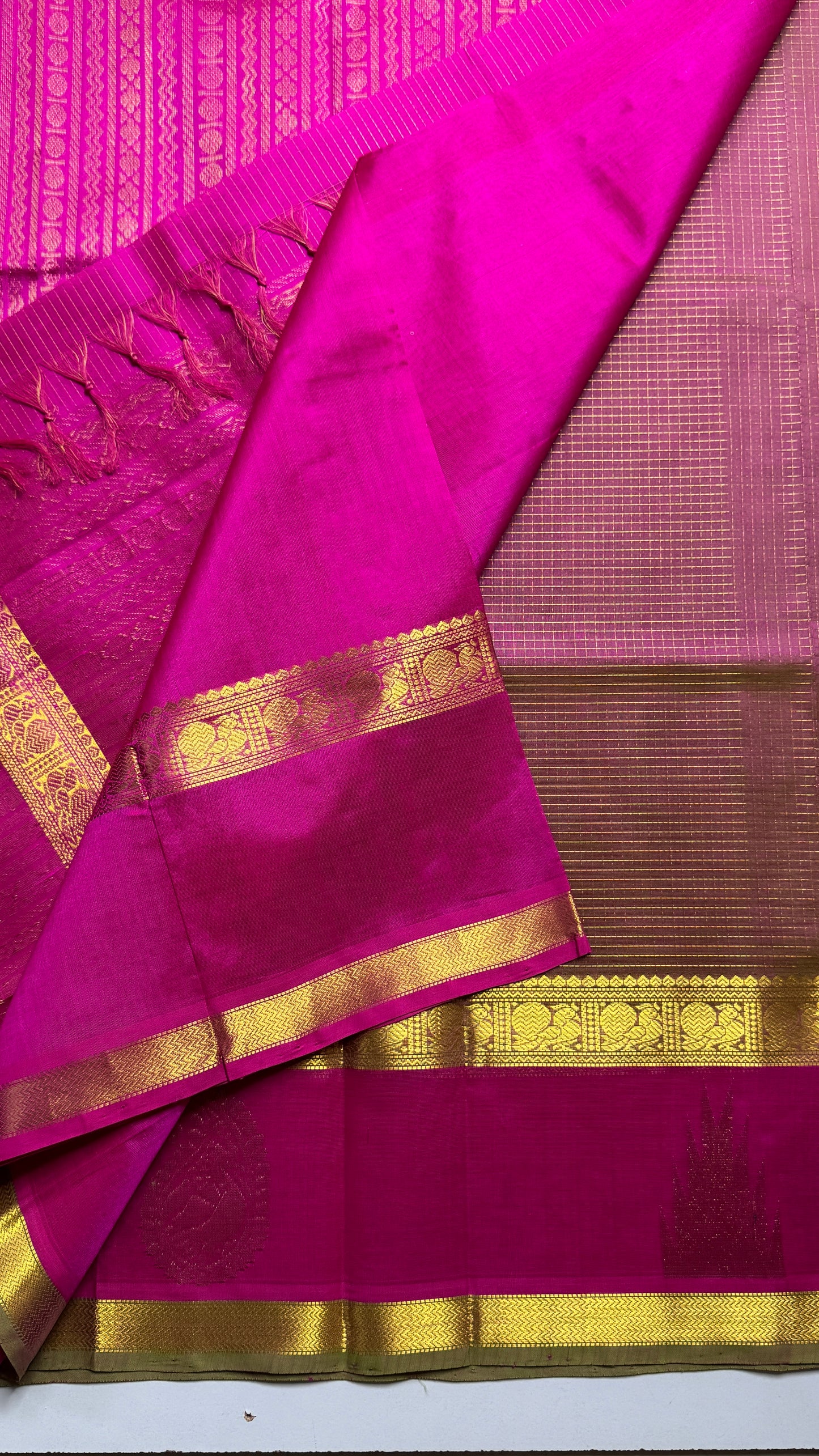 Zari Checks Pure Silk Cotton Saree with Korvai Border