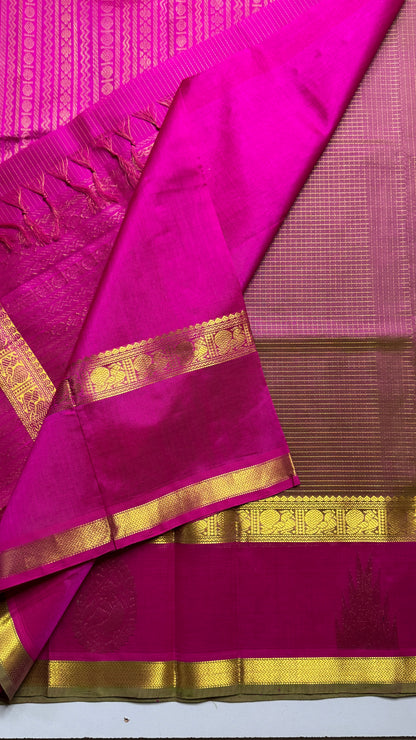 Zari Checks Pure Silk Cotton Saree with Korvai Border