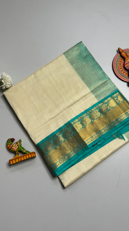 Plain Pure Silk Cotton Saree with Korvai Border