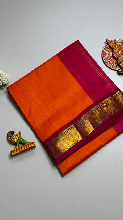Plain Pure Silk Cotton Saree with Korvai Border
