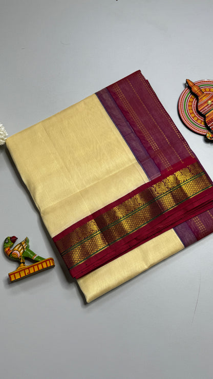 Plain Pure Silk Cotton Saree with Korvai Border