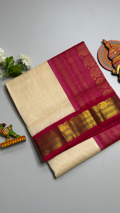 Plain Pure Silk Cotton Saree with Korvai Border