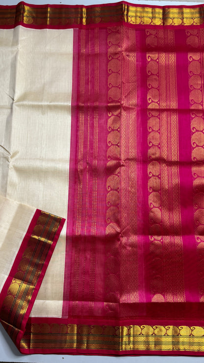 Plain Pure Silk Cotton Saree with Korvai Border