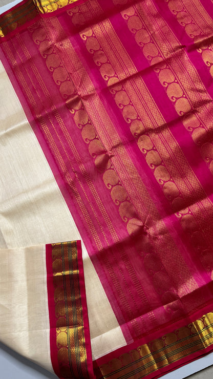 Plain Pure Silk Cotton Saree with Korvai Border