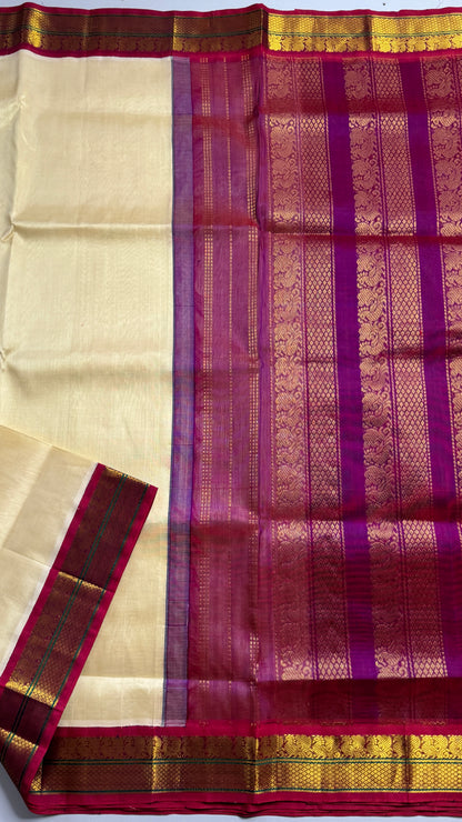 Plain Pure Silk Cotton Saree with Korvai Border