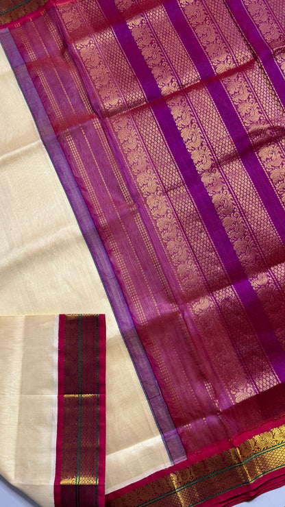 Plain Pure Silk Cotton Saree with Korvai Border