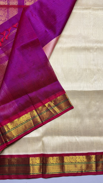 Plain Pure Silk Cotton Saree with Korvai Border