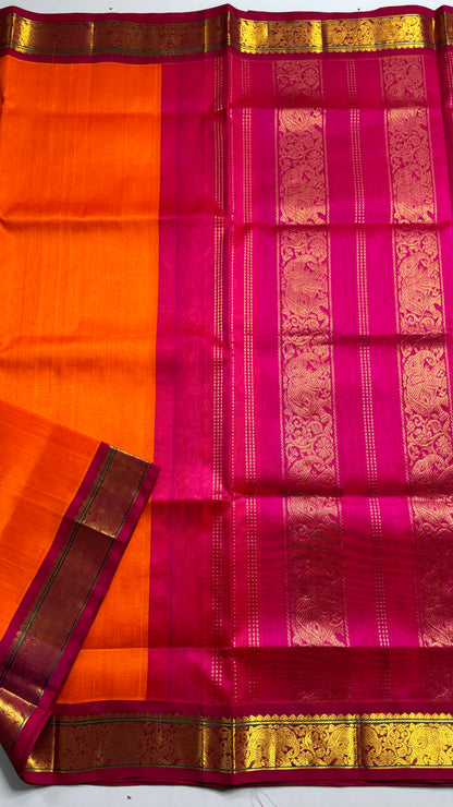 Plain Pure Silk Cotton Saree with Korvai Border