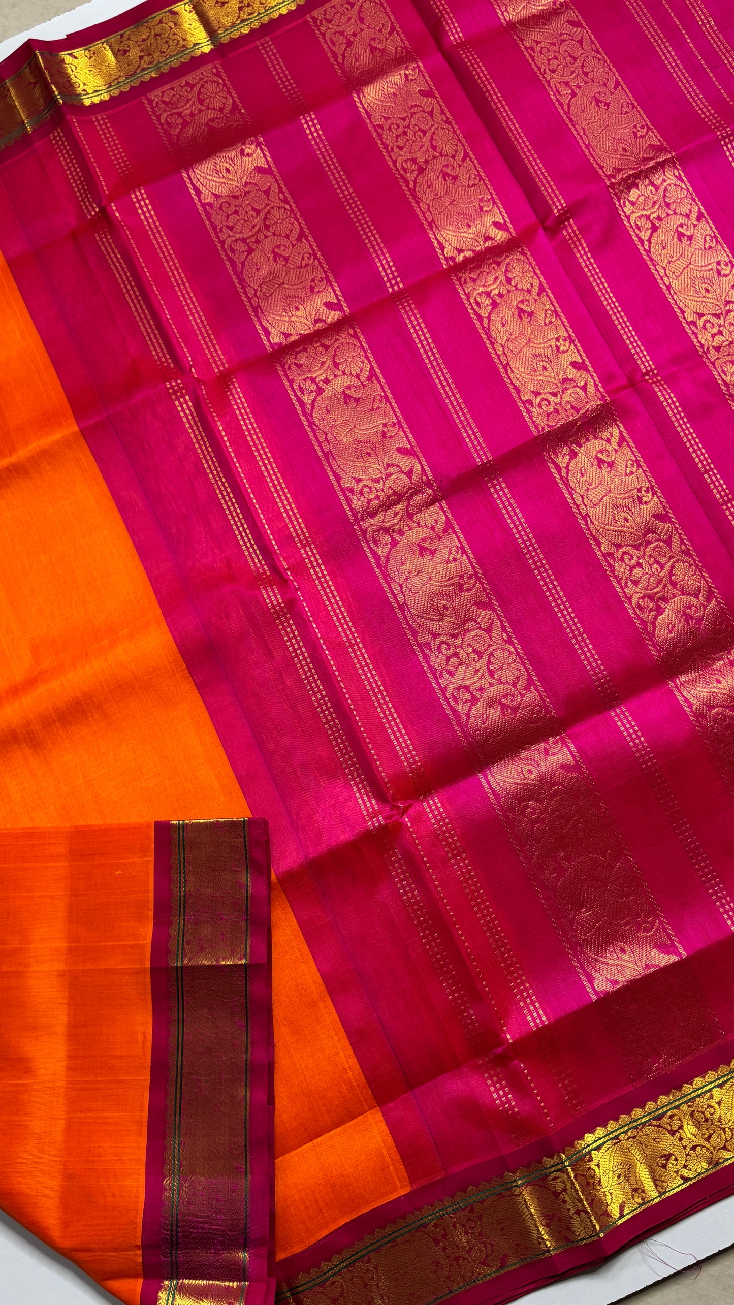 Plain Pure Silk Cotton Saree with Korvai Border