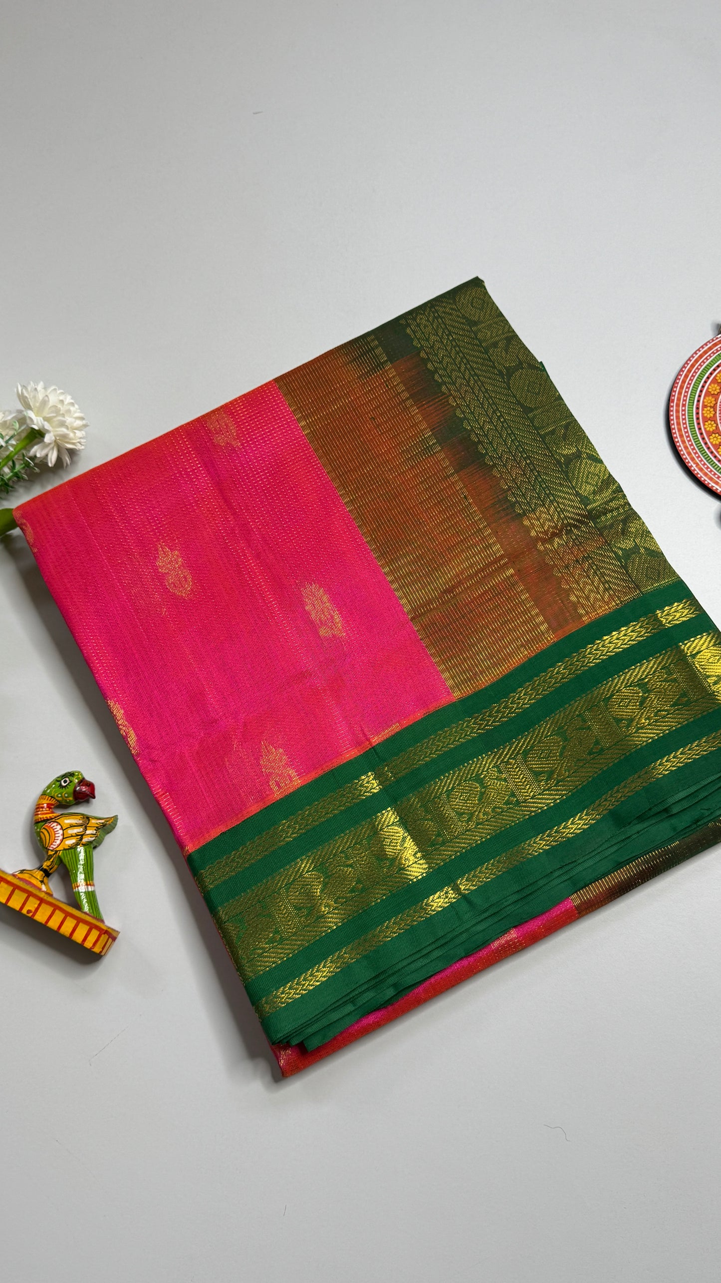Vairoosi Pure Silk Cotton Saree with Korvai Borders