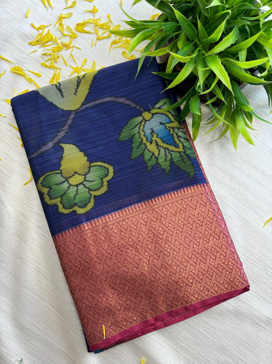 Digital printed semi silk saree