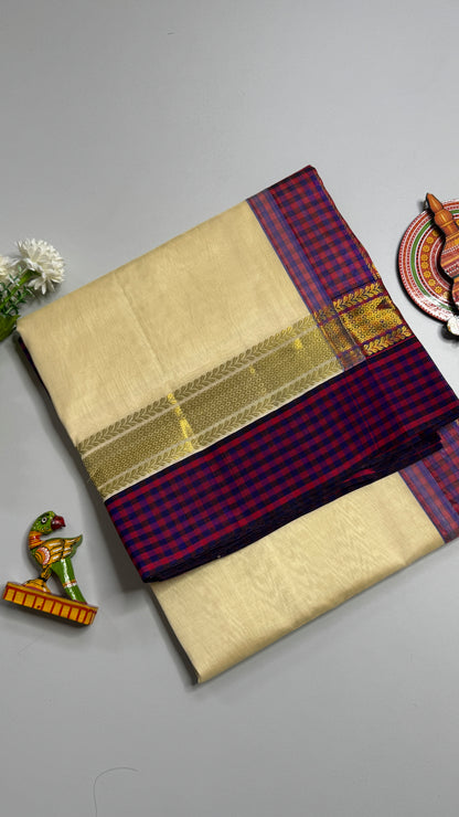Plain Pure Silk Cotton Saree with Korvai Border