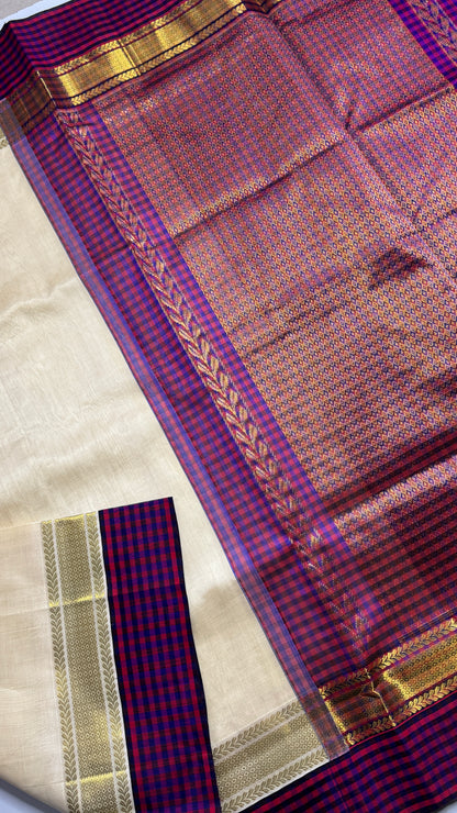 Plain Pure Silk Cotton Saree with Korvai Border