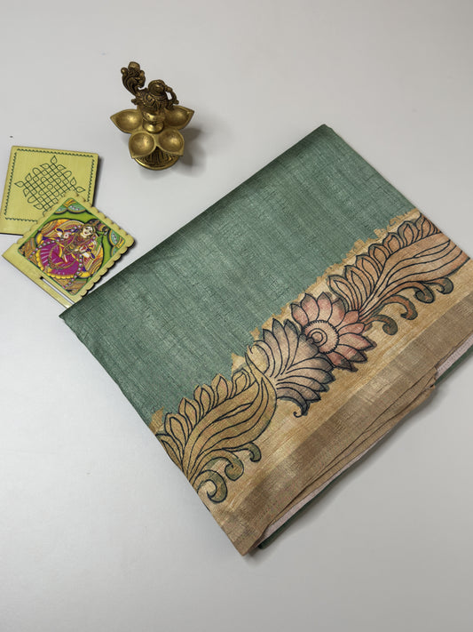Semi Tussar Saree With Kalamkari Prints