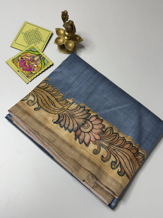 Semi Tussar Saree With Kalamkari Prints