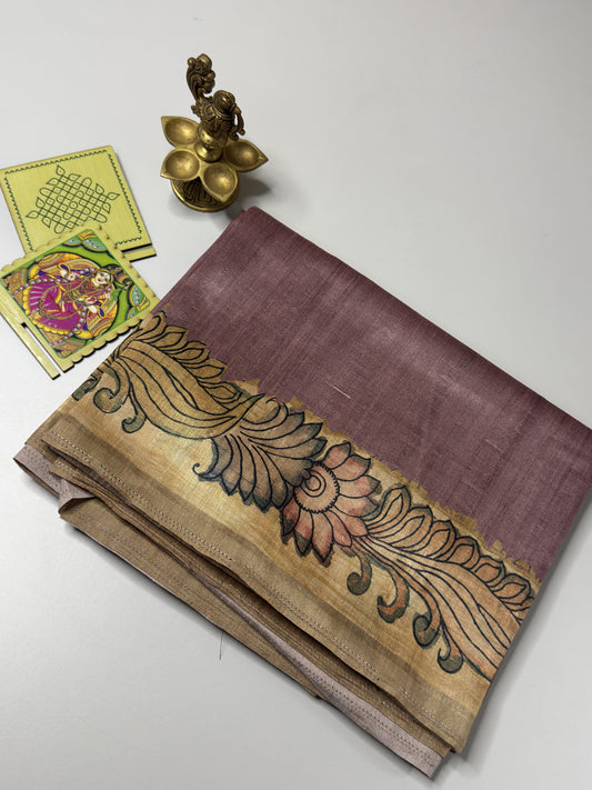 Semi Tussar Saree With Kalamkari Prints