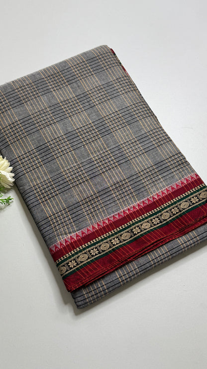 Mercerised Narayanpet Checkered Saree