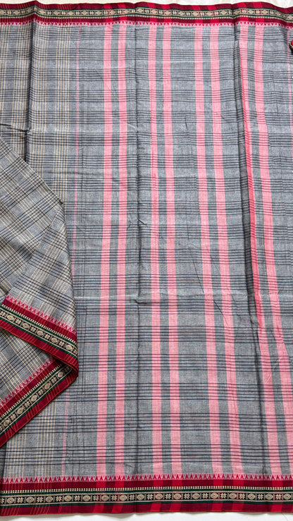 Mercerised Narayanpet Checkered Saree