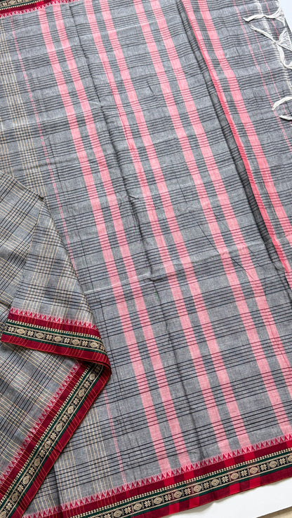 Mercerised Narayanpet Checkered Saree