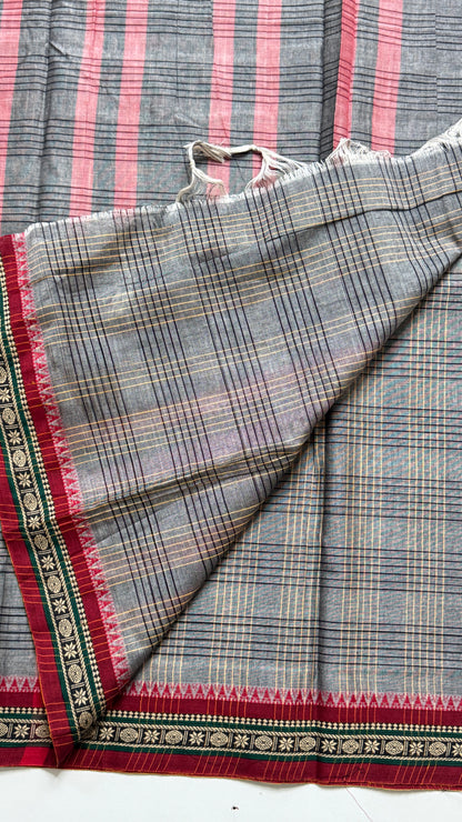 Mercerised Narayanpet Checkered Saree